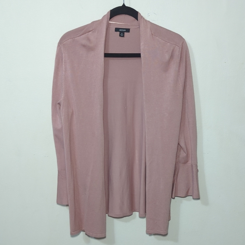 Alfani Pink Cardigan Sweater Open Front Bell Sleeves with Bows Women's Size M